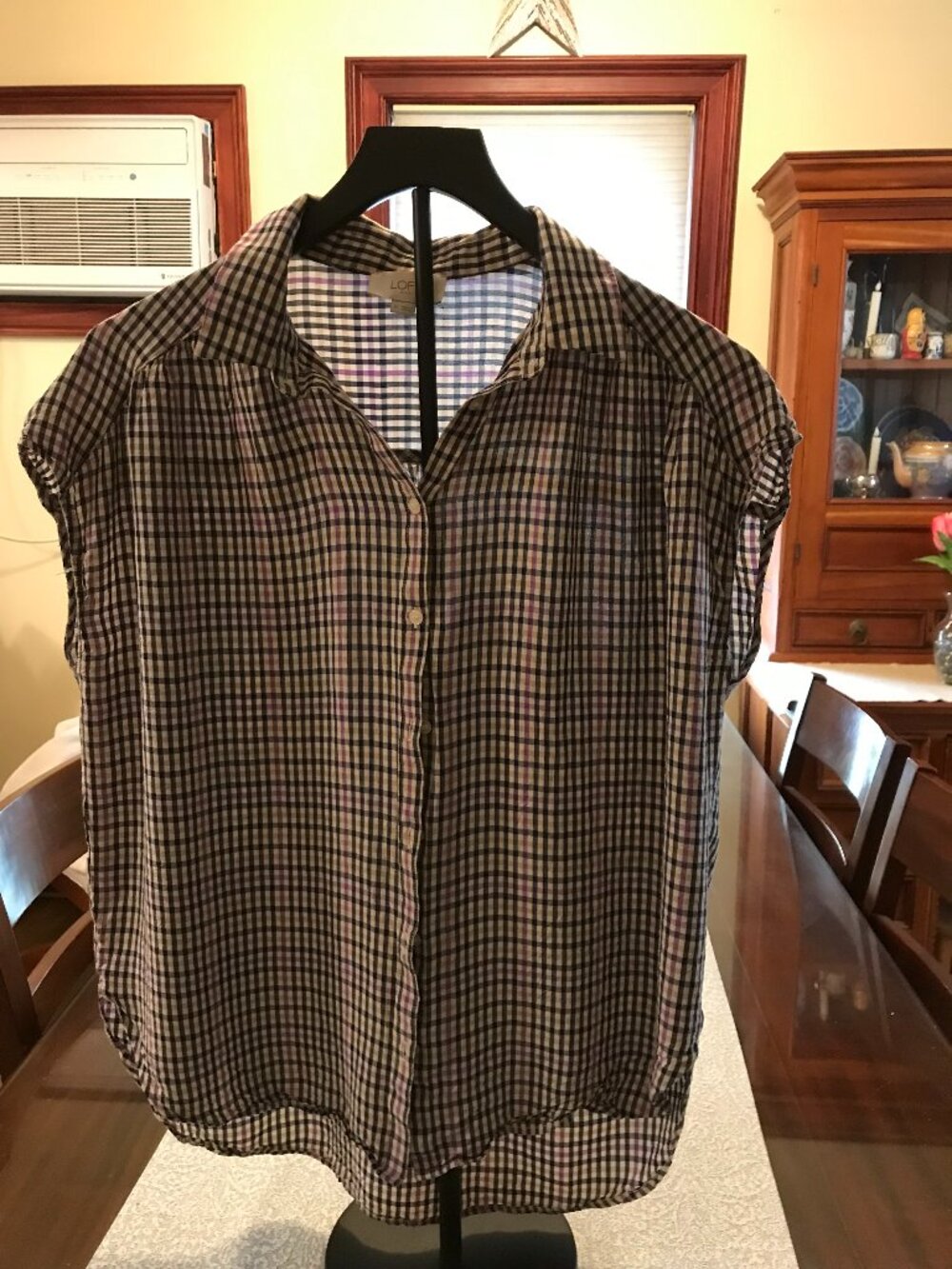 LOFT Outlet Plaid Cap Sleeve Button Up Shirt M